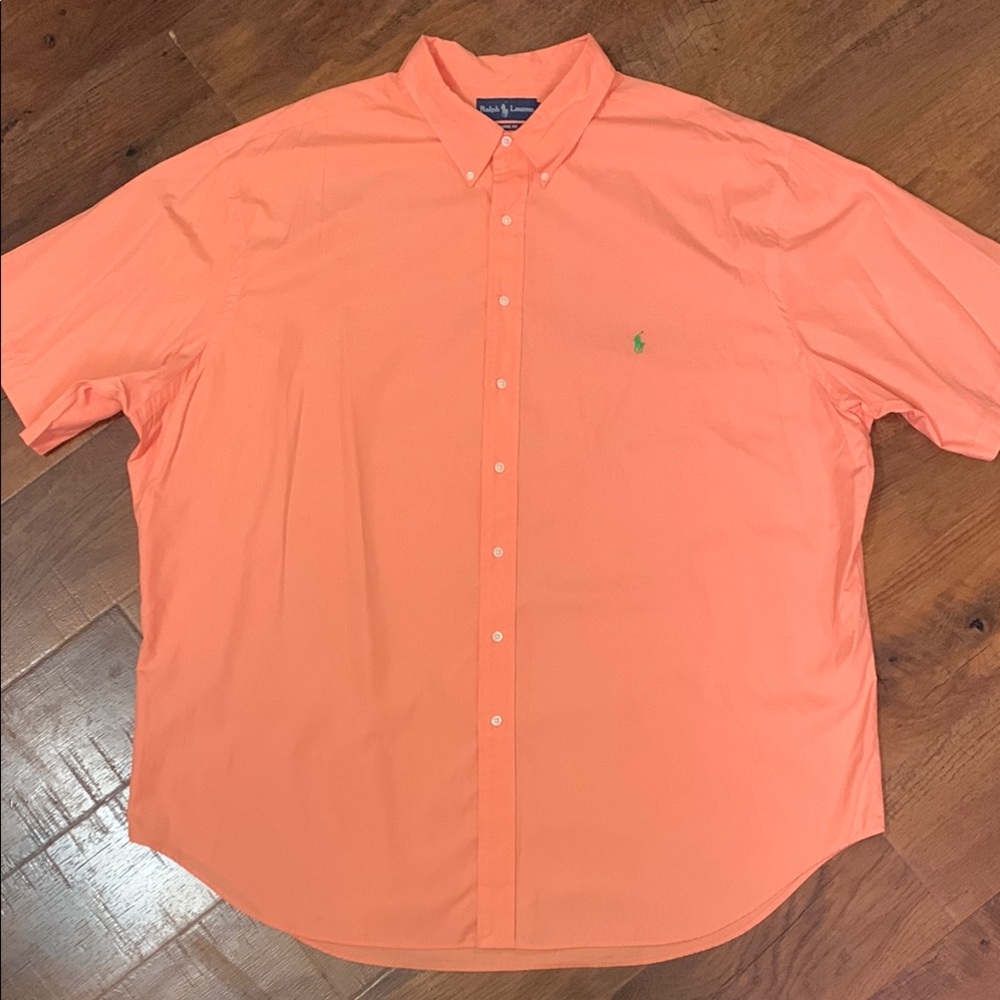Vintage Ralph Lauren Men's Casual Button-Down Shirt in Light Orange